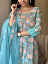 Charvi Aqua Floral Print Cotton Kurta Set