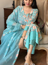 Charvi Aqua Floral Print Cotton Kurta Set