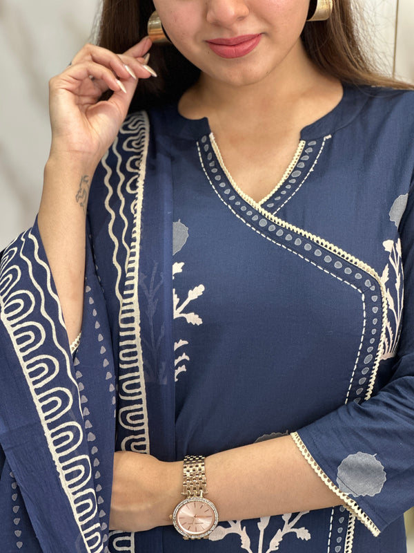 Zeenat Indigo Floral Kurta pant Set