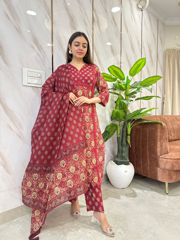 Nirvana Crimson Bloom Kurta Suit Set