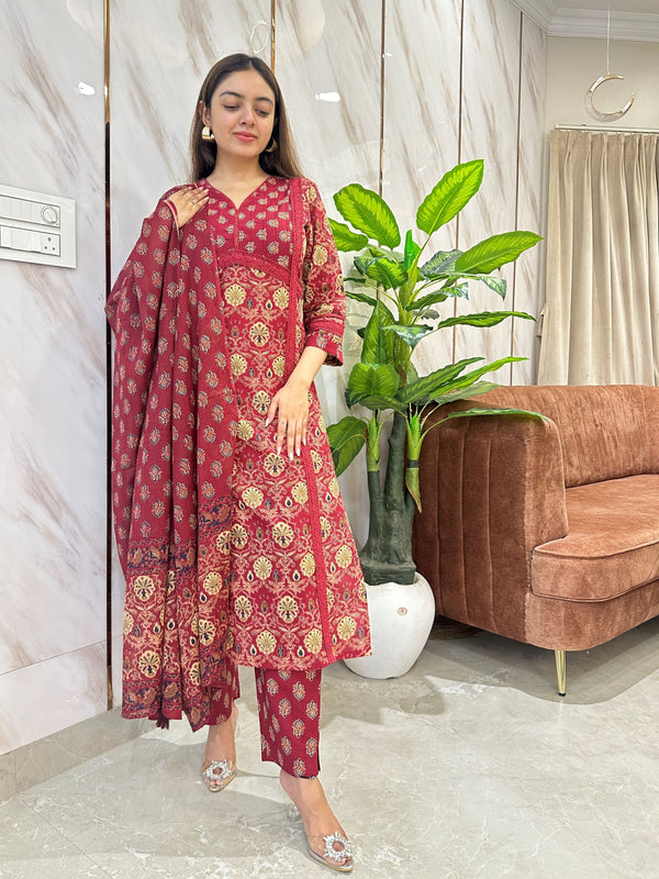 Nirvana Crimson Bloom Kurta Suit Set