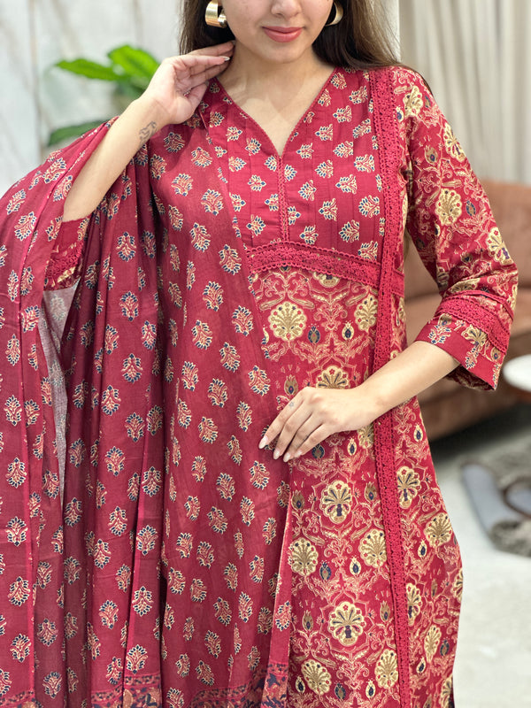 Nirvana Crimson Bloom Kurta Suit Set