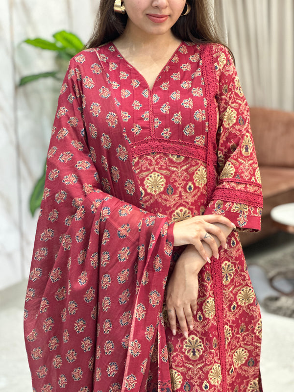 Nirvana Crimson Bloom Kurta Suit Set