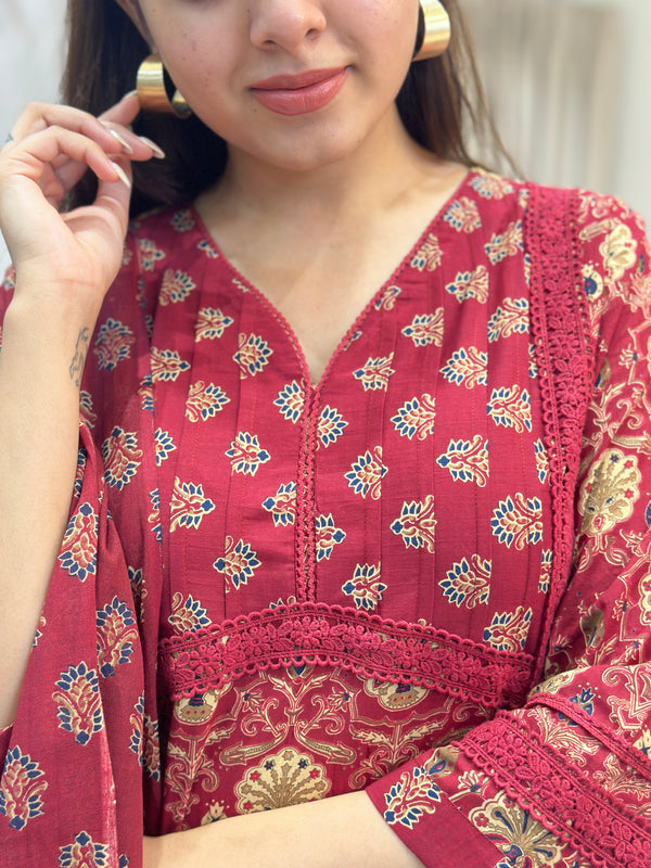 Nirvana Crimson Bloom Kurta Suit Set