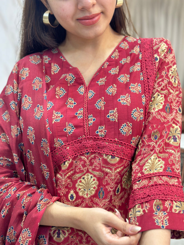 Nirvana Crimson Bloom Kurta Suit Set