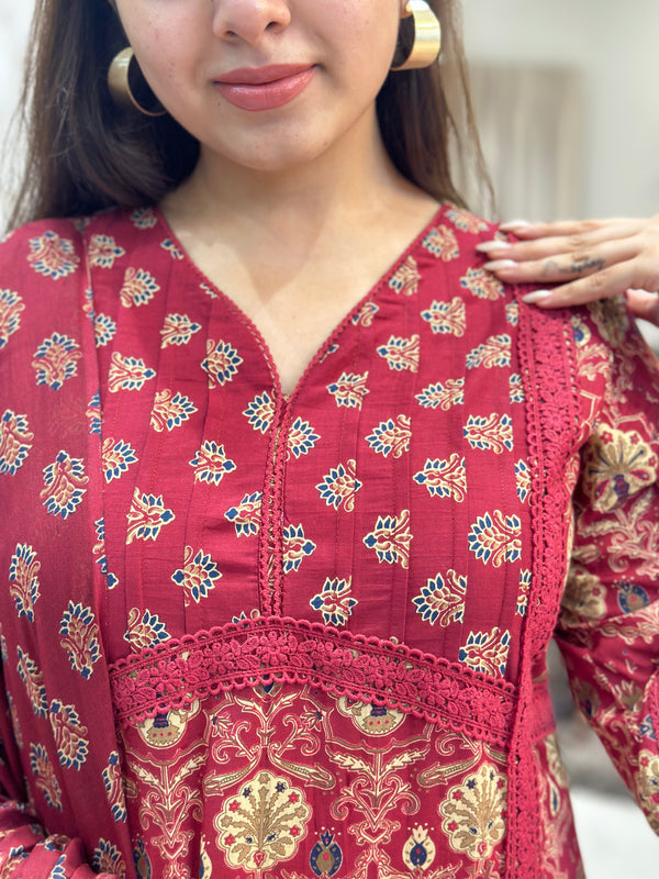 Nirvana Crimson Bloom Kurta Suit Set