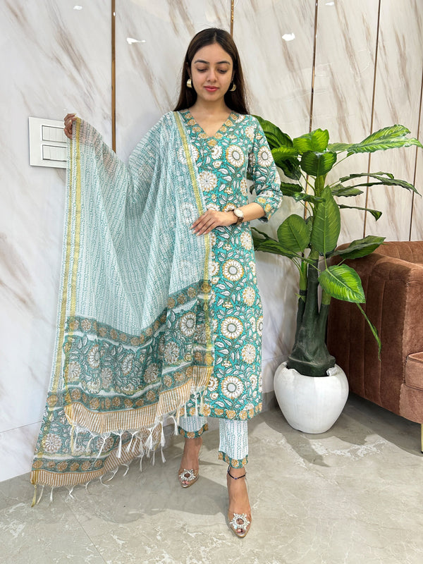 Anvaya Green Bloom Kurta Suit Set