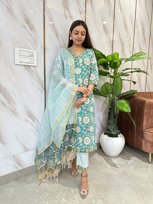 Anvaya Green Bloom Kurta Suit Set
