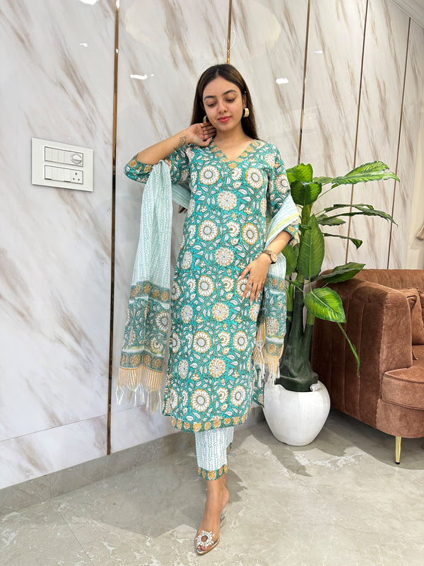 Anvaya Green Bloom Kurta Suit Set