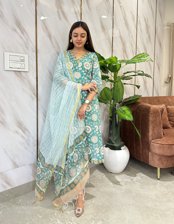 Anvaya Green Bloom Kurta Suit Set