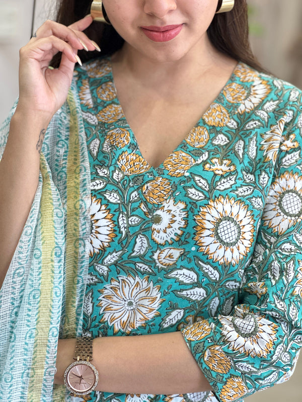 Anvaya Green Bloom Kurta Suit Set
