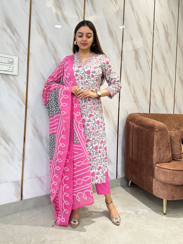 Mridvika Blush Grey Pink Kurta Suit Set