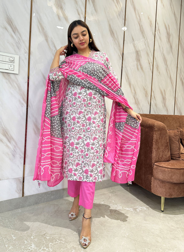 Mridvika Blush Grey Pink Kurta Suit Set