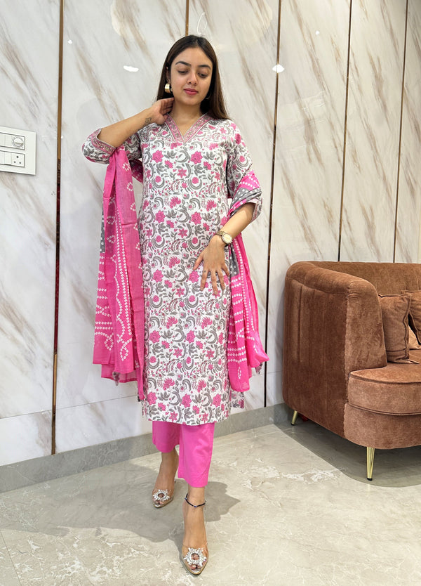 Mridvika Blush Grey Pink Kurta Suit Set