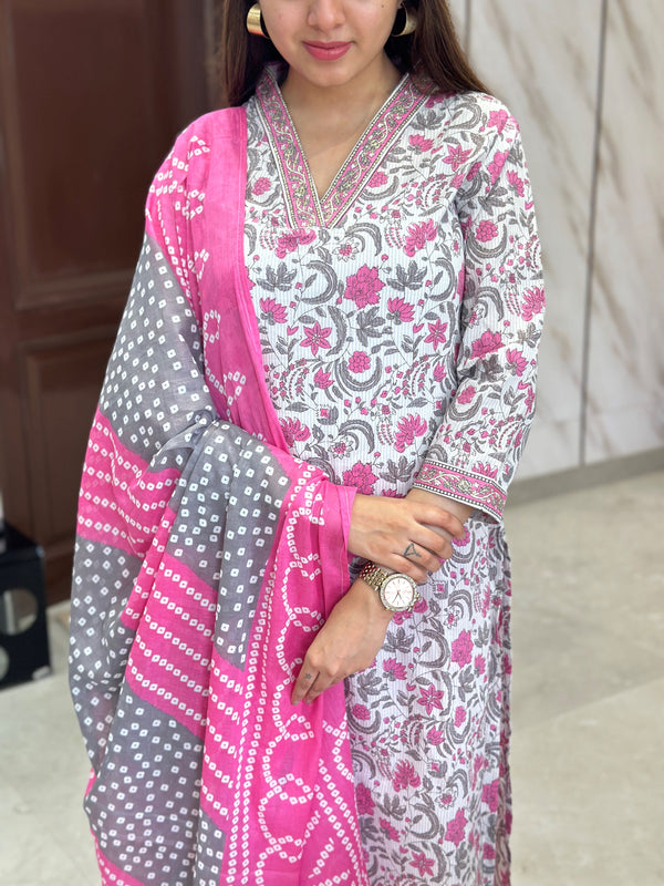 Mridvika Blush Grey Pink Kurta Suit Set