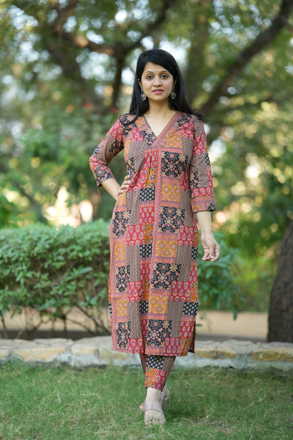 Kriti Rust Ajrak kurta pant