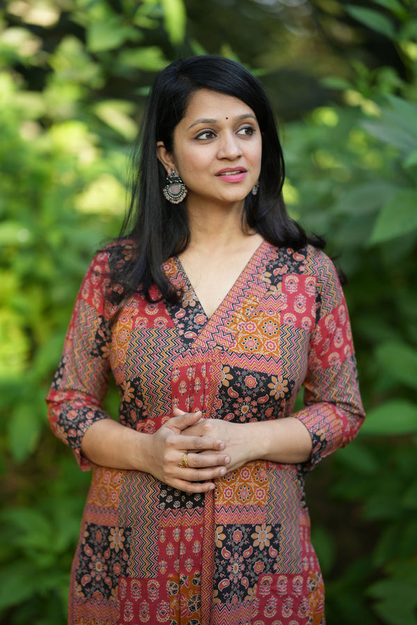 Kriti Rust Ajrak kurta pant