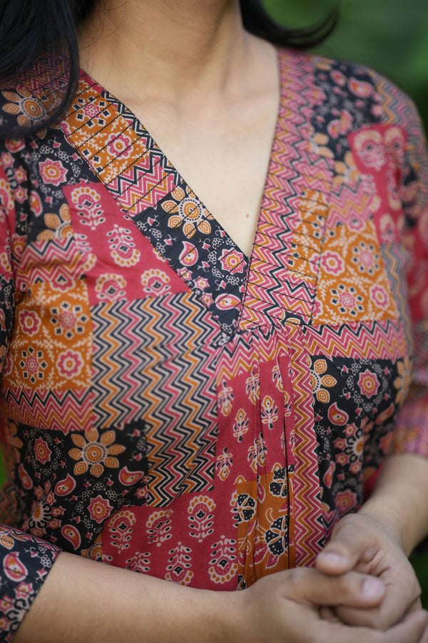 Kriti Rust Ajrak kurta pant