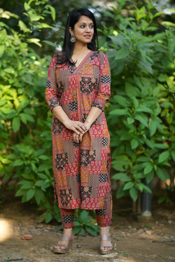 Kriti Rust Ajrak kurta pant