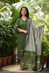 Silken Vana β Pochampally Elegance Suit in Olive Sage