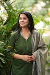 Silken Vana β Pochampally Elegance Suit in Olive Sage