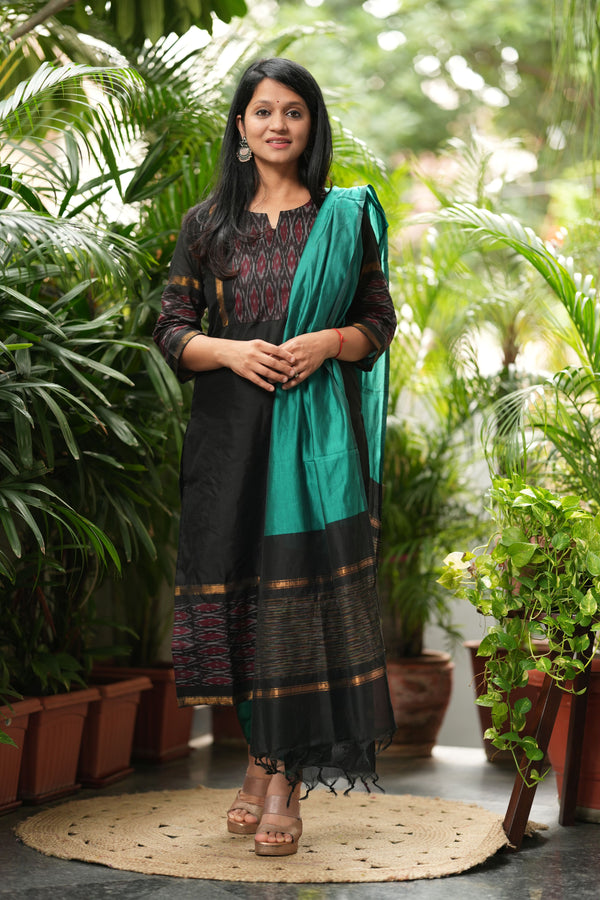 BlackTeal Echo - Pochampally Silk Elegance