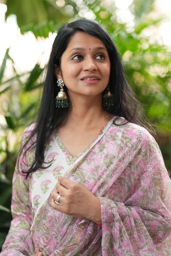 Kota Doria Vaidehi Handblock Suit Set