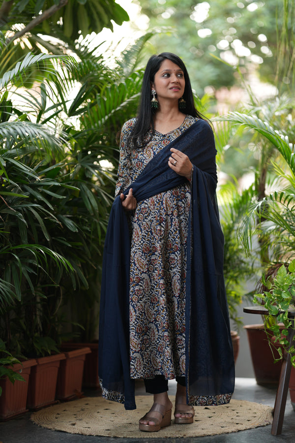 Kalamkari Neelambari Anarkali
