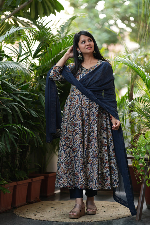 Kalamkari Neelambari Anarkali