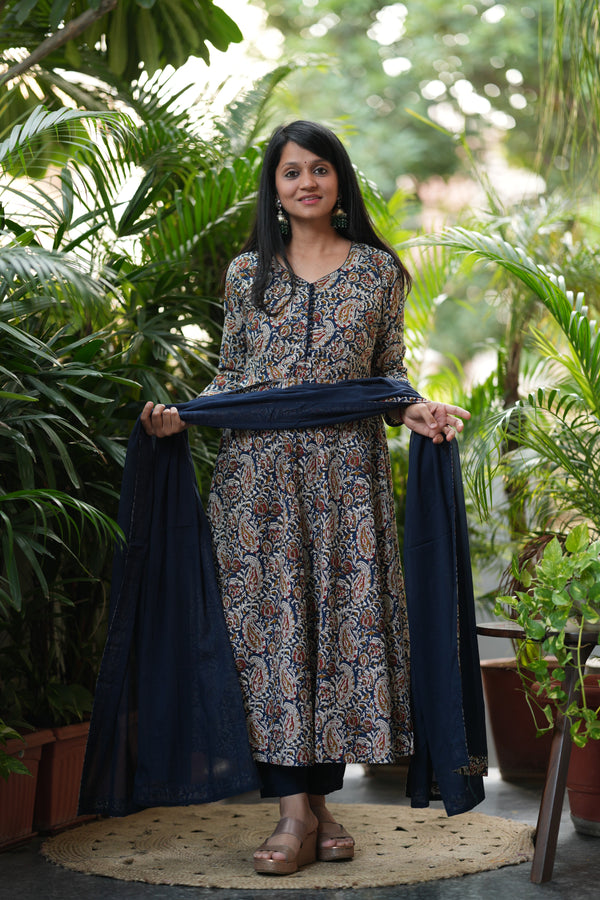 Kalamkari Neelambari Anarkali