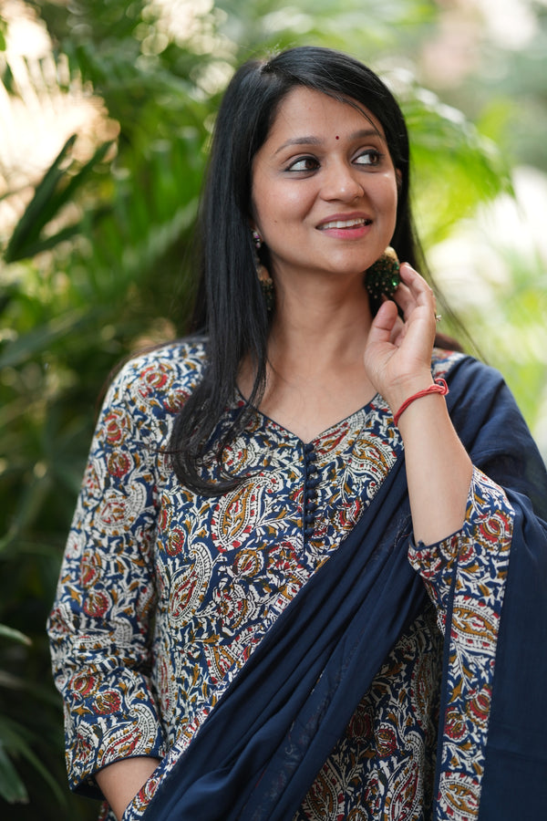 Kalamkari Neelambari Anarkali