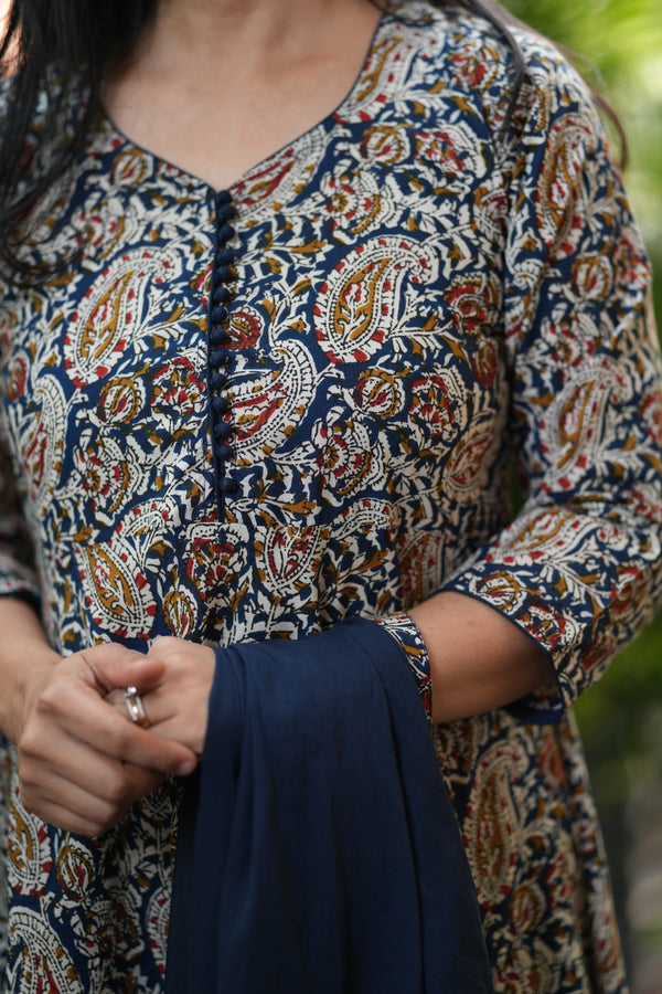 Kalamkari Neelambari Anarkali