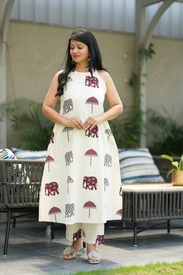 Yazhini Cotton Flex Handloom Elephant Motif Suit Set