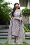 Aarini Schiffli Hand block Cotton Suit Set with Doria Dupatta