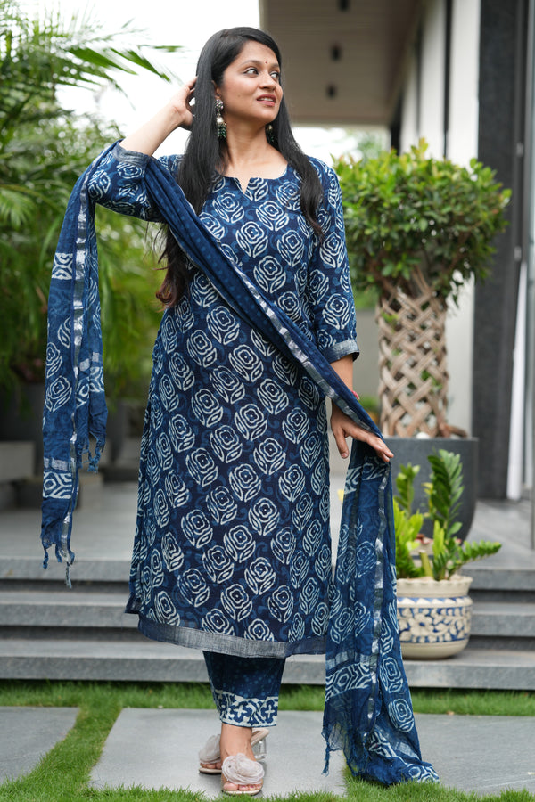 β¨ Tavisha Linen Hand BlockPrinted Suit Set with lining