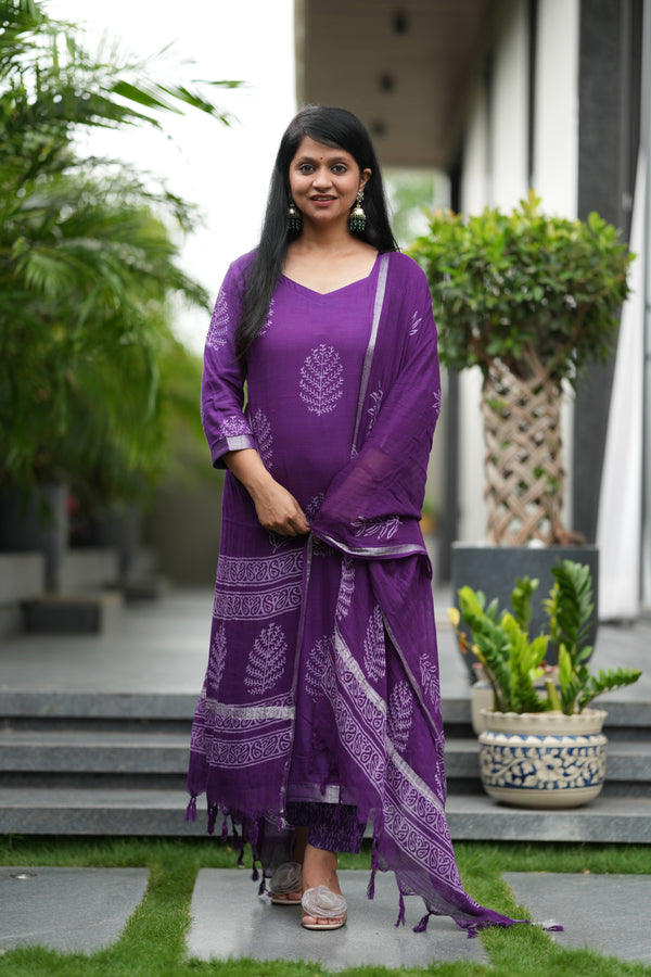 β¨ Samaira Linen Hand BlockPrinted Suit Set with lining