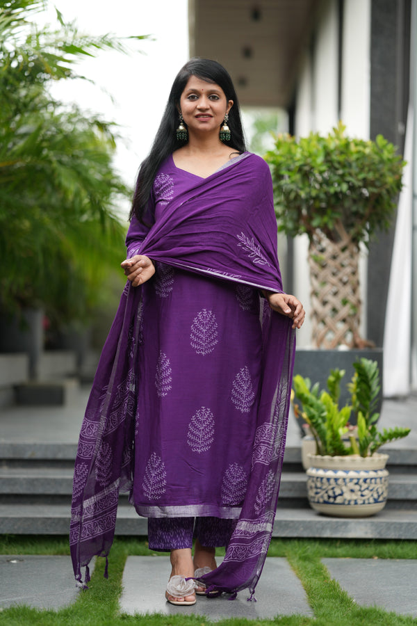 β¨ Samaira Linen Hand BlockPrinted Suit Set with lining