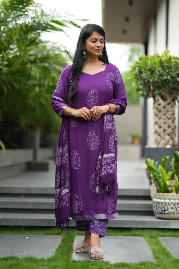 β¨ Samaira Linen Hand BlockPrinted Suit Set with lining