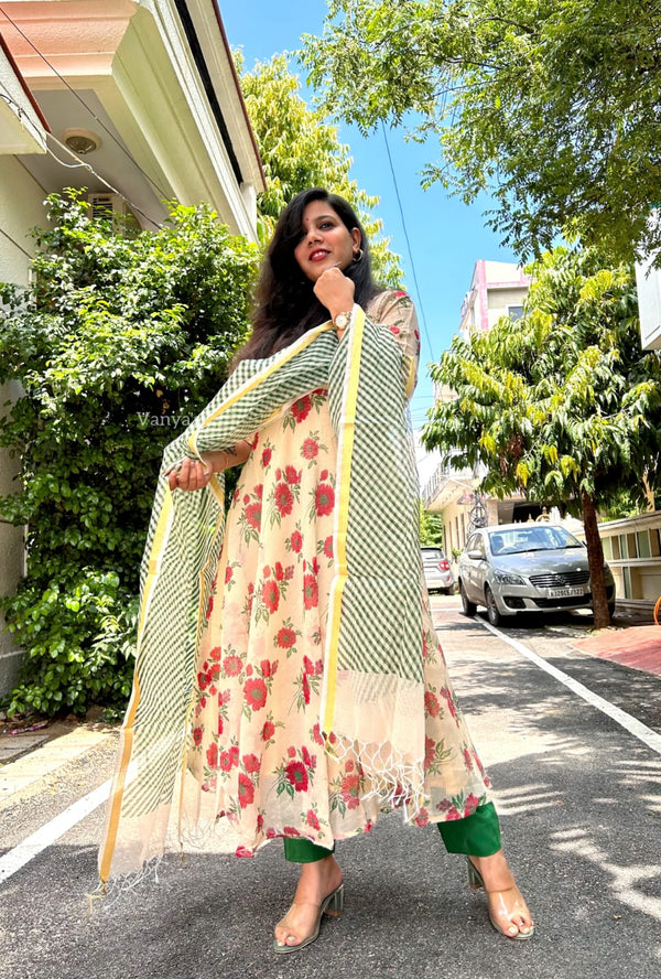 Shruti-Kota Doria Floral Anarkali