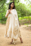 Beige and White Embroidered Anarkali Dress