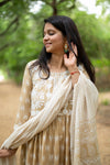 Beige and White Embroidered Anarkali Dress