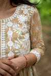 Beige and White Embroidered Anarkali Dress