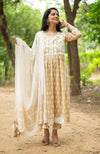 Beige and White Embroidered Anarkali Dress