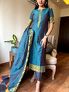 Aadhira Banarsi Silk Teal Kurta set