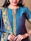 Aadhira Banarsi Silk Teal Kurta set