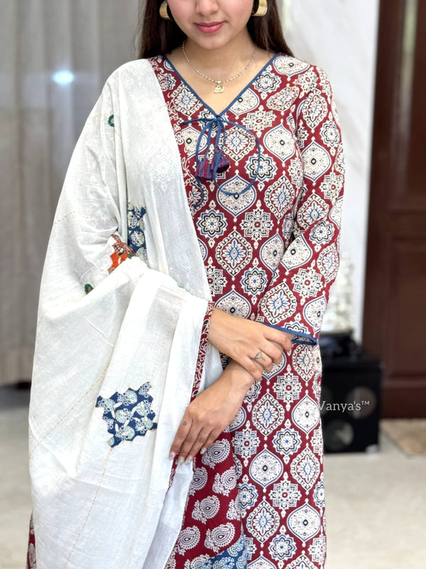 Aashitha Applique Ajrak Cotton Suit Set