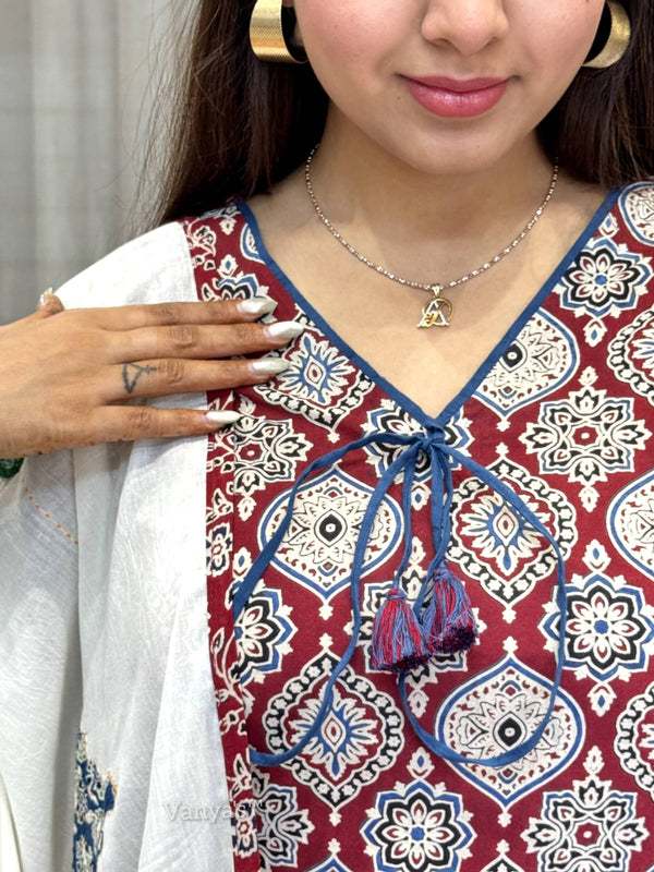 Aashitha Applique Ajrak Cotton Suit Set