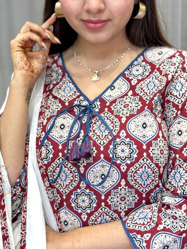 Aashitha Applique Ajrak Cotton Suit Set