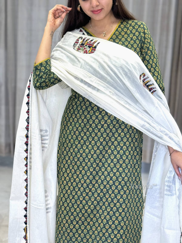 Charitha Applique Ajrak Cotton Suit Set