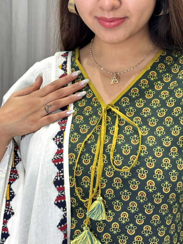 Charitha Applique Ajrak Cotton Suit Set